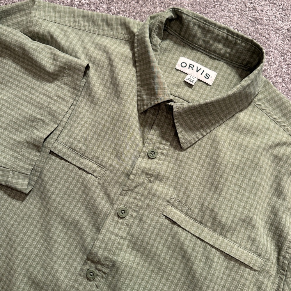 Orvis Shirt Mens Large Green Check Performance Hiking Fishing Utility Outdoor